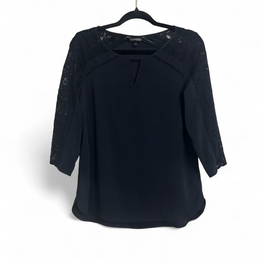 Express Black Lace Sleeve Blouse Womens‎ Small Keyhole Workwear Top